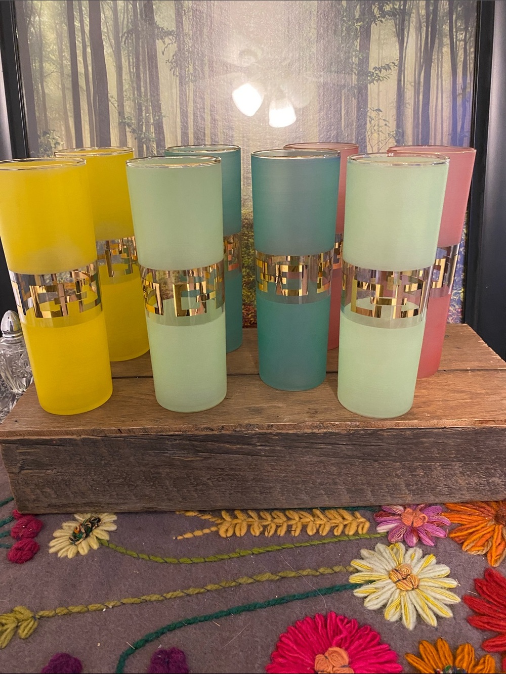 Bartlet-Collins Vintage High Ball frosted glasses. Set of 8.  No cracks/chips.